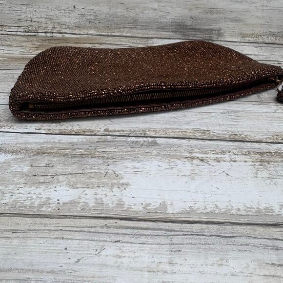 VTG Bag By Josef Beaded Clutch Purse Bronze Metallic Zip Top Evening Glam Disco - Picture 3 of 12
